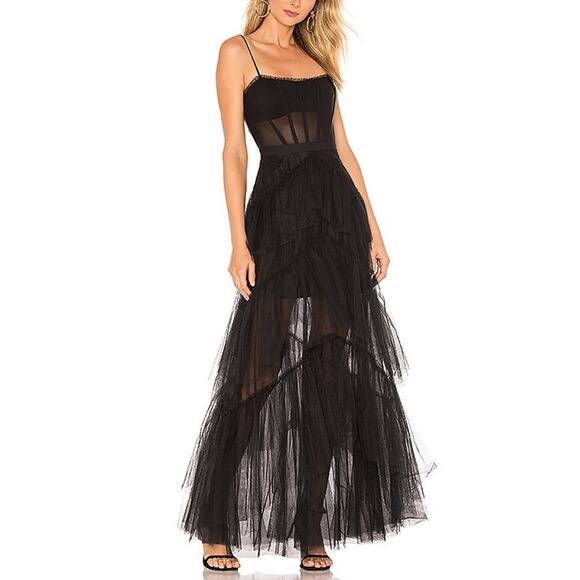 Bcbgmaxazria Corset Black Tulle Gown Size 6